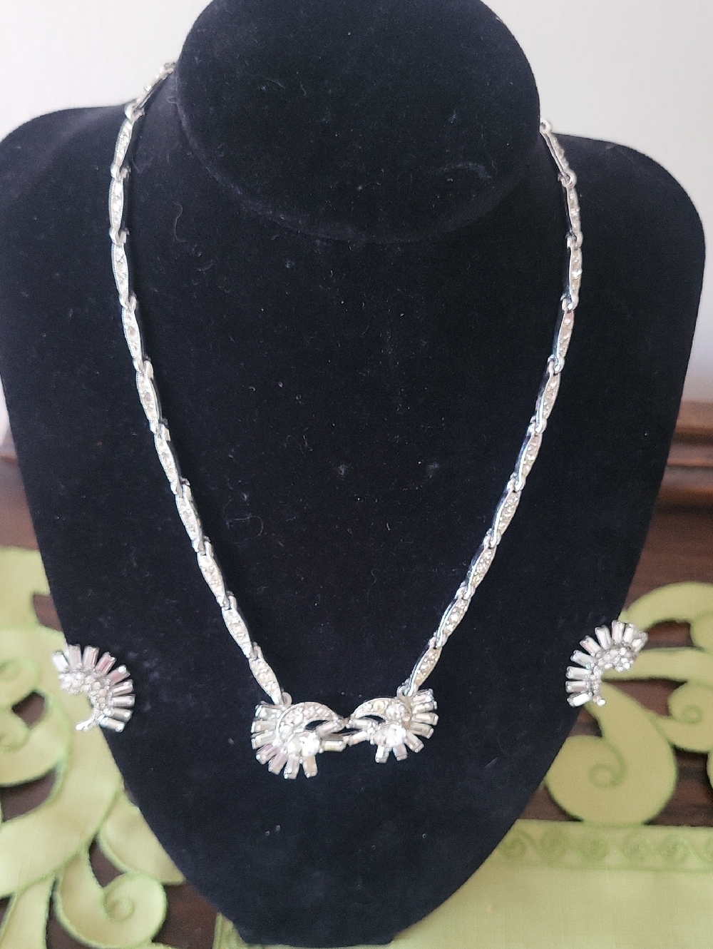 BOGOFF Rhodium Sunburst Necklace and Screwback Earring Set Mid Century